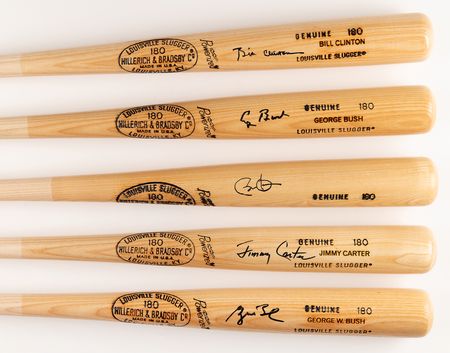 Lot #55 Five Presidents (5) Signed Louisville Slugger Baseball Bats - Image 1