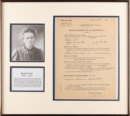 Lot #235 Marie Curie Document Signed - Certificate of Assay for the Emission of Radiation - Image 1
