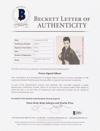 Lot #756 Prince Signed Album - 'Kiss / Love or Money' - Image 6