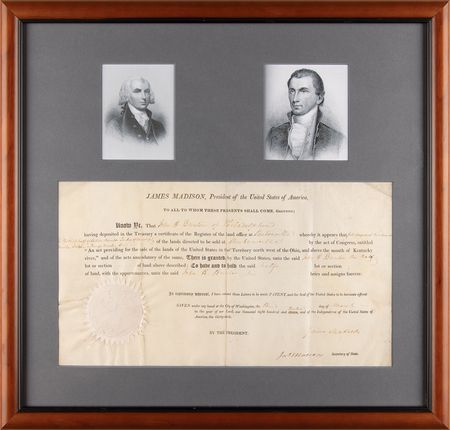 Lot #5 James Madison and James Monroe Document Signed as President and Secretary of State - Image 1
