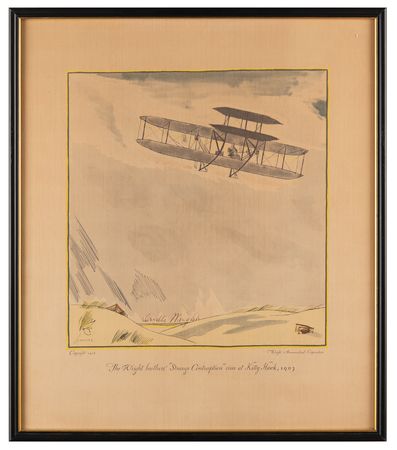 Lot #600 Orville Wright Signed Lithograph - 'The Wright Brothers 'Strange Contraption' Rises at Kitty Hawk, 1903' - Image 2