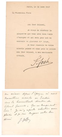 Lot #489 Ferdinand Foch and Joseph Joffre (2) Signed Letters - Image 1