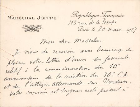 Lot #489 Ferdinand Foch and Joseph Joffre (2) Signed Letters - Image 2