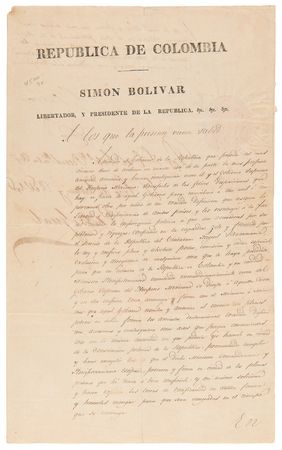 Lot #193 Simon Bolivar Document Signed, Opening Diplomatic Relations Between Colombia and Mexico - Image 1