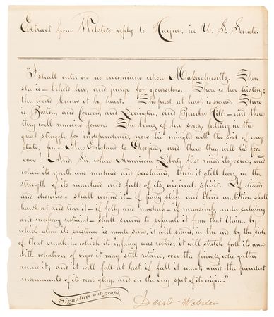 Lot #185 Daniel Webster Manuscript Quotation Signed on Massachusetts and National Unity: 