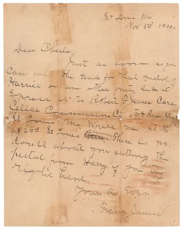 Lot #256 Frank James Autograph Letter Signed on a Pistol - Image 1