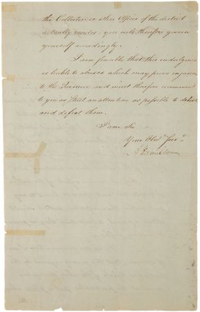 Lot #174 Alexander Hamilton Letter Signed as Treasury Secretary on Customs Collection - Image 3