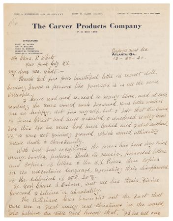 Lot #275 George Washington Carver Autograph Letter Signed on Religion and Agriculture - Image 1