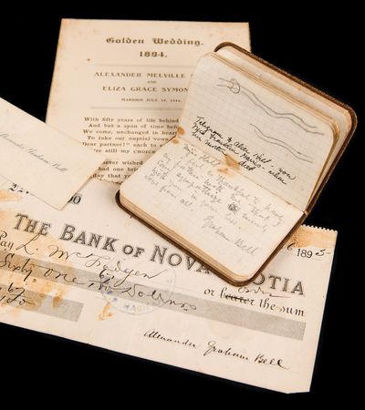 Lot #232 Alexander Graham Bell Signed Check, Handwritten Notebook, and Ephemera - Image 1