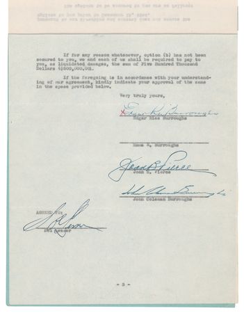 Lot #689 Edgar Rice Burroughs Document Signed for Tarzan Films by RKO - Image 1