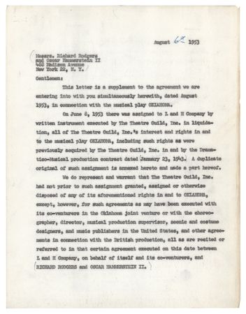 Lot #827 Rodgers and Hammerstein Document Signed for Oklahoma - Image 2