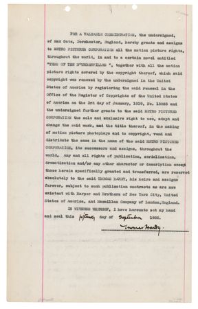 Lot #716 Thomas Hardy Document Signed for Tess of the d'Urbervilles - Image 1