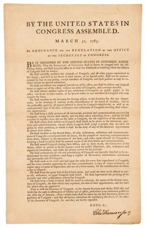 Lot #184 Charles Thomson Scarce Document Signed as