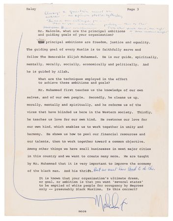 Lot #225 Malcolm X Hand-Corrected and Multi-Signed Draft for Alex Haley?s 1963 Playboy Interview - Signed ?Malcolm X? Three Times and ?MX? Five Times - Image 3