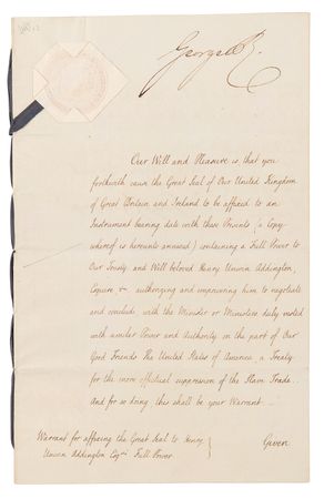 Lot #202 King George IV Document Signed for Negotiating a Treaty with the U.S. 