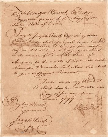 Lot #388 Artemas Ward Document Signed, Paying His Aide-de-Camp (1777) - Image 1