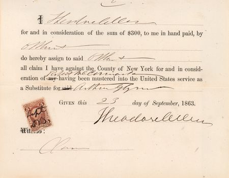 Lot #548 New York Draft Substitute and Relief Document (1863) - Possible Theodore Allen Fraud Example - Image 3