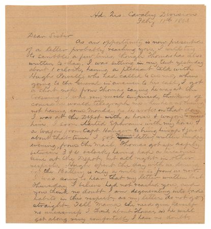 Lot #434 Confederate Soldier's Letter: Richard Channing Price, Aide-de-Camp to General J. E. B. Stuart - Image 1