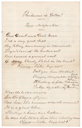 Lot #401 Union Soldier Song Lyrics - 'Richmond is Fallen!' - Image 1
