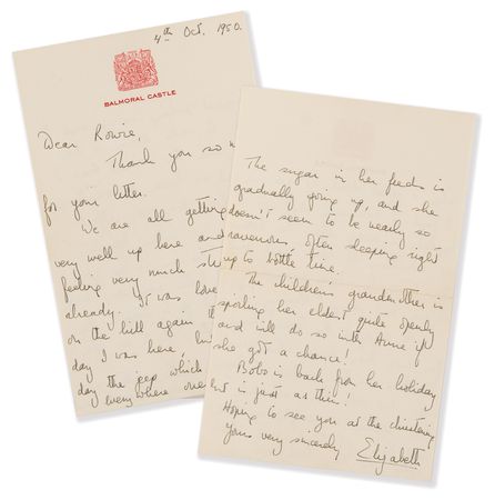 Lot #207 Queen Elizabeth II Autograph Letter Signed, Updating Her Midwife on the Health of Her Babies: Prince Charles and Princess Anne - Image 1