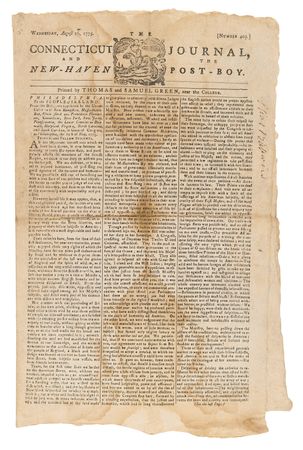 Lot #281 Continental Congress' 1775 Address 'To the People of Ireland,' Published in the Connecticut Journal - Image 1