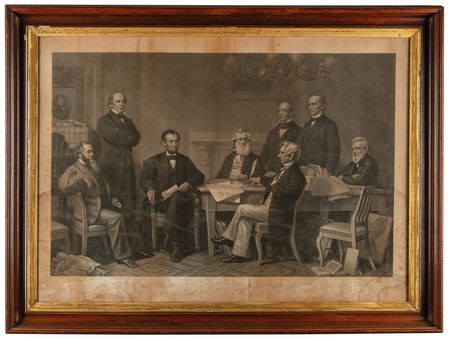 Lot #114 Abraham Lincoln: First Reading of the Emancipation Proclamation Before the Cabinet Oversized Engraving by A. H. Ritchie/F. B. Carpenter - Image 2