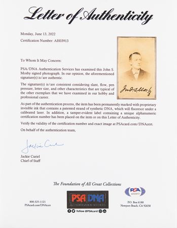 Lot #424 John S. Mosby Signed Photograph - Image 3