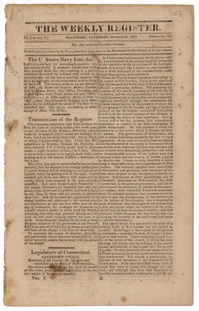 Lot #532 War of 1812: The Weekly Register (October 23, 1813) - Image 1