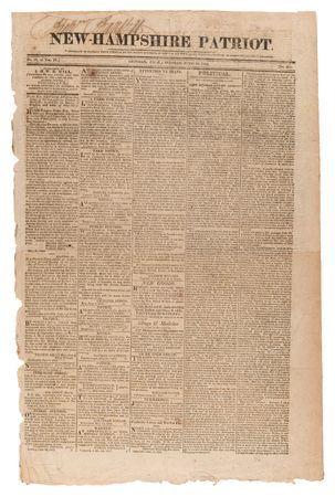 Lot #578 War of 1812: New Hampshire Patriot Newspaper (June 30, 1812) - Image 1