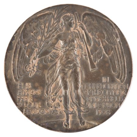 Lot #3119 London 1908 Olympics Silvered Bronze Participation Medal for Foil Display - Image 2