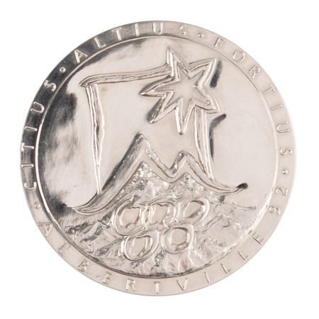 Lot #3147 Albertville 1992 Winter Olympics Chrome-Plated Steel Participation Medal - Image 2