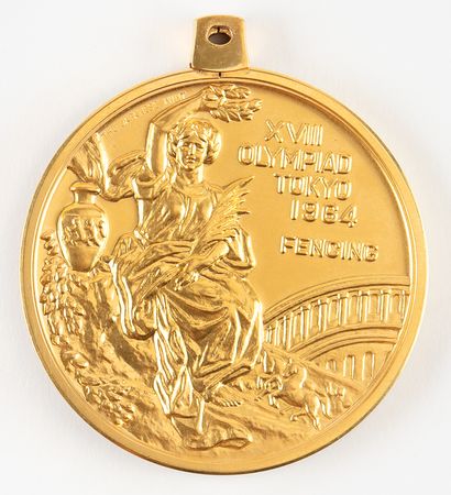 Lot #3084 Tokyo 1964 Summer Olympics Gold Winner's Medal for Fencing - Image 4