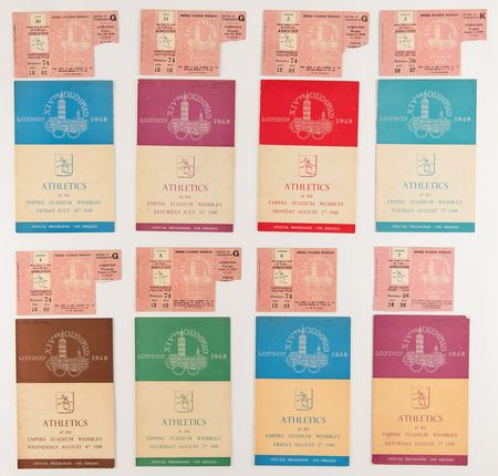 Lot #3262 London 1948 Summer Olympics (8) Programs for Athletics with Matching (8) Ticket Stubs - Image 1