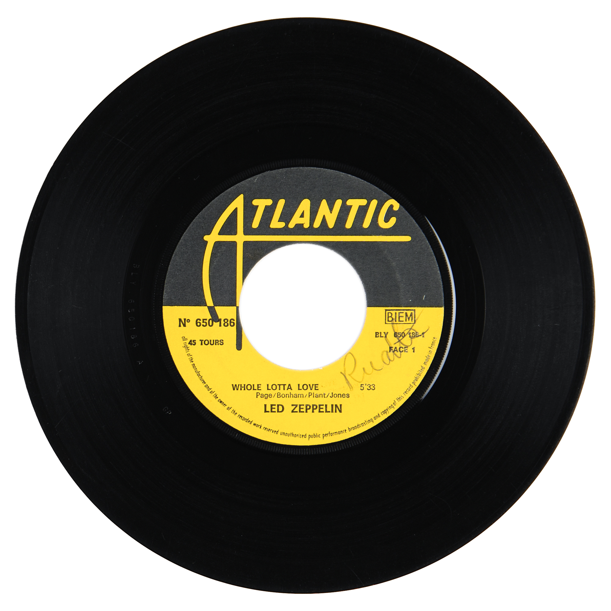 Led Zeppelin Signed 45 RPM Single Record - 'Whole Lotta Love'