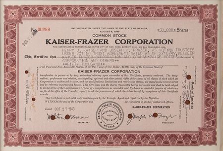 Lot #264 Kaiser-Frazer Corporation Stock Certificate and Transfer Letters - Image 5