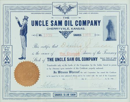 Lot #340 Uncle Sam Oil Company Stock Certificate - Image 2