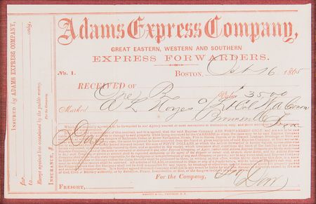 Lot #200 Adams Express Company Receipt (1865) - Image 2