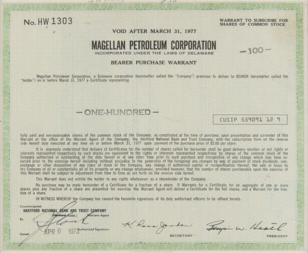 Lot #278 Magellan Petroleum Corporation Stock Warrant Certificate - Image 1