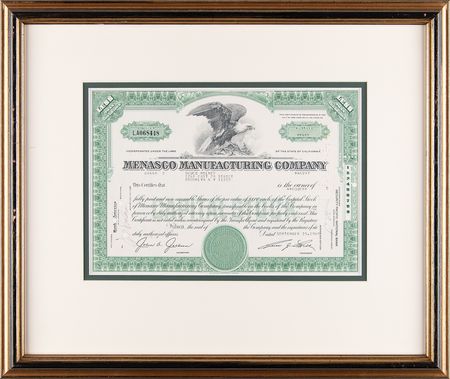 Lot #285 Menasco Manufacturing Company Stock Certificate - Image 2