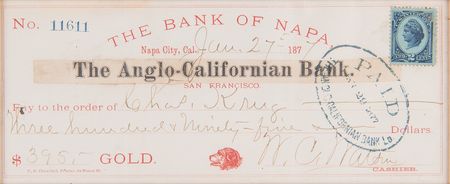 Lot #274 Charles Krug Signed Check - Image 3