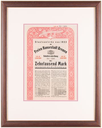 Lot #238 German Bond: Staatsanleihe von 1922 der Freie Hansestadt Bremen Schuldverschreibung - Image 3