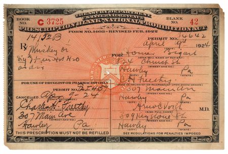 Lot #306 Prohibition: 1924 Liquor Prescription for