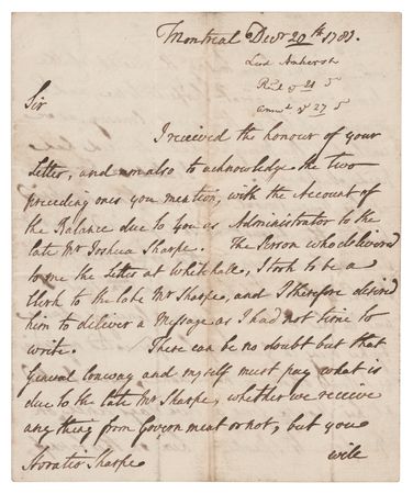 Lot #379 Lord Jeffrey Amherst Autograph Letter