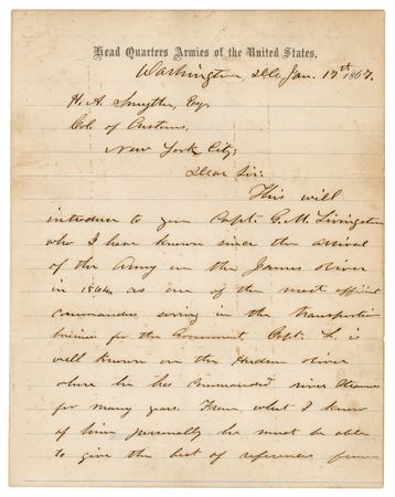 Lot #72 U. S. Grant Autograph Letter Signed, Recommending an Officer who 