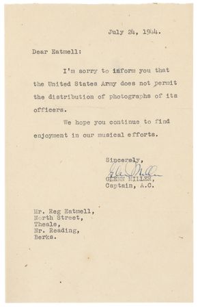 Lot #608 Glenn Miller Typed Letter Signed: The