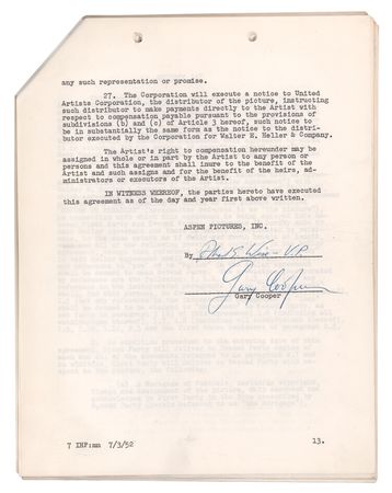 Lot #774 Gary Cooper Twice-Signed Document for 'Return to Paradise' - Image 2