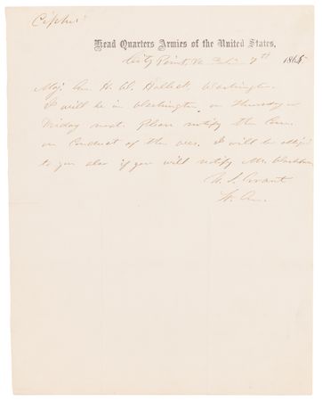 Lot #16 U. S. Grant Civil War-Dated Autograph Letter Signed to Gen. Halleck on the Committee on the Conduct of the War (1865) - Image 1