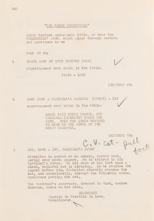 Lot #735 Darryl F. Zanuck's Hand-Annotated Script for The Three Musketeers - Image 2