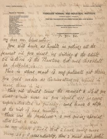 Lot #184 George Washington Carver Autograph Letter Signed on Peanut Oil: 