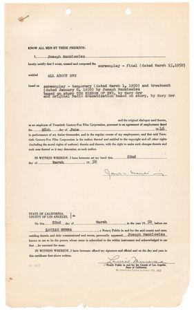 Lot #839 Joseph L. Mankiewicz Document Signed for